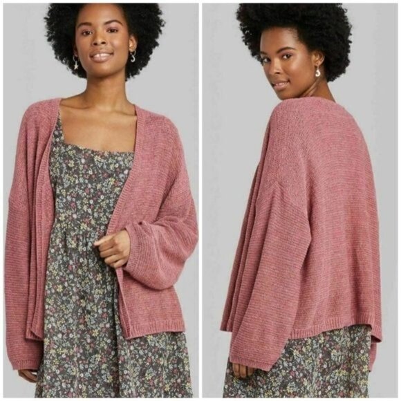 Wild Fable Knit Cardigan Sweater Mauve Pink Open Front Oversized Grandma Sz XS - Picture 1 of 12